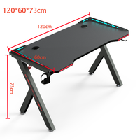 Bureau de jeu ergonomique en bois blanc R-5 avec surface en mélamine, éclairage LED RVB 256 couleurs, crochet pour casque et porte-gobelet