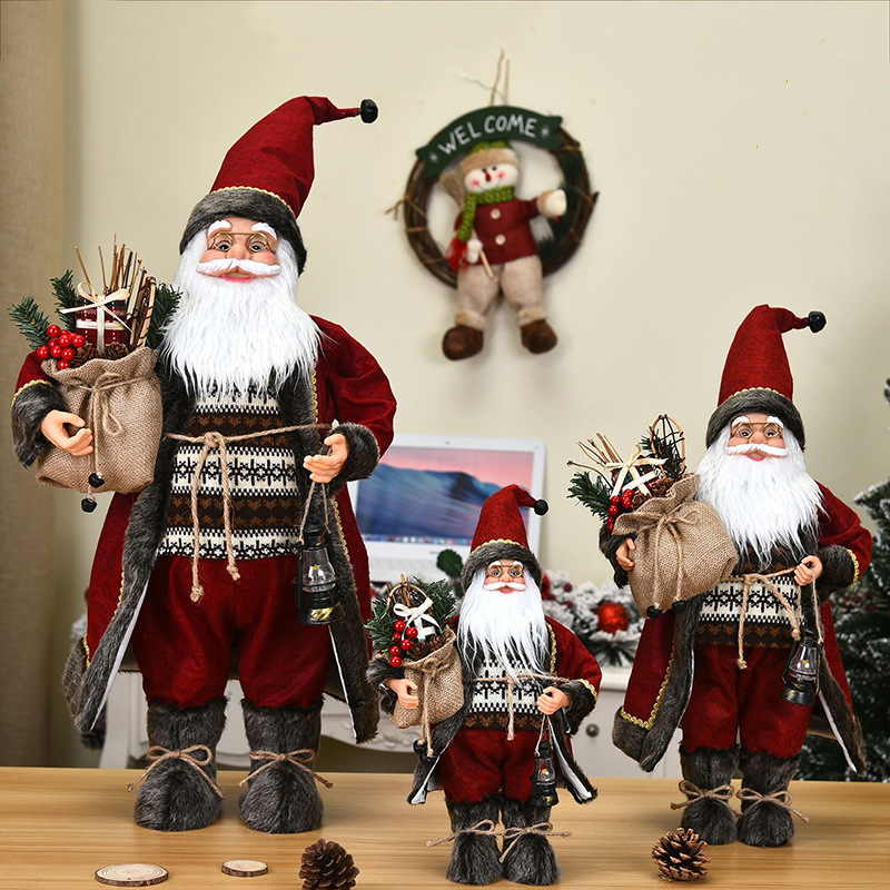 Vendita calda 30/45/60cm vestiti rossi regalo babbo natale per la casa buon natale bambini grandi decorazioni ornamenti giocattolo di babbo natale