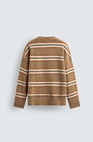 Pull à col rond rayé bleu et marron pour homme, tricot à rayures horizontales, pull décontracté