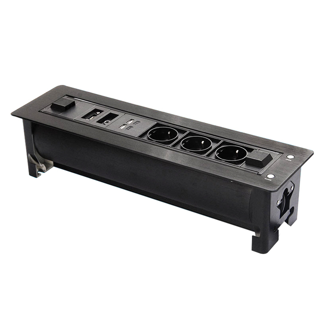 Motorized Rotating EU Type Sockets Multifunctional Multimedia Information Box Hidden Flip up Power Socket