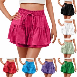 <span class=keywords><strong>Pantaloncini</strong></span> <span class=keywords><strong>Culotte</strong></span> da Donna Eleganti con Volant Tinta Unita in Poliestere Spandex con Coulisse, Moda Estiva 2026 per Commercio Transfrontaliero - Vendita all'Ingrosso - Product Image 2