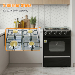 Cuisinière à gaz professionnelle de luxe autoportante noire avec four, 7,64 kW, <span class=keywords><strong>4</strong></span> brûleurs, 220 V, alimentation directe usine - Product Image 5