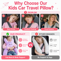 Coussin de siège auto pour enfant style lapin violet mignon, housse de ceinture de sécurité, oreiller auto pour le sommeil et le confort en voyage