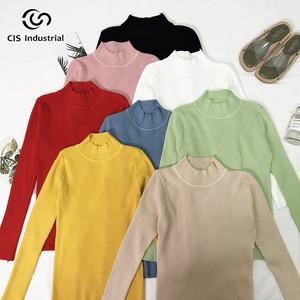 Haute qualité basique tricots femmes Slim maillot de corps <span class=keywords><strong>pull</strong></span> <span class=keywords><strong>col</strong></span> haut couleur unie <span class=keywords><strong>pull</strong></span> côtelé personnalisé laine Jersey avant - Product Image 1