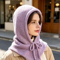 Cagoule tricotée personnalisée en mélange de laine pour l'hiver avec écharpe à nouer et bord côtelé large – Vente en gros directe usine