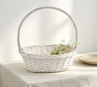 Panier de transport ovale en osier blanc fabriqué en usine, panier en saule naturel tressé à la main pour l'arrangement floral, la décoration de Pâques et de mariage