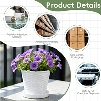 Plateau de pot de fleurs extra large en résine plastique tressée, durable, avec trou de drainage, design traditionnel, pour plantes d'intérieur et succulentes