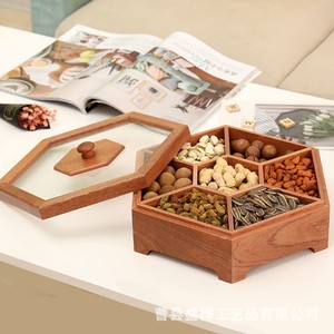 Boîte à fruits secs en bois, forme polygonale, 1-3L, type sur pied, plateau de service de bureau avec compartiments pour bonbons, noix et fruits - Product Image 3