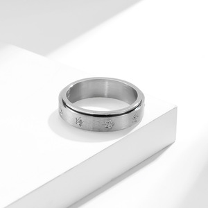 Star Pattern <b>Titanium</b> Steel Rotating <b>Ring</b> Unisex Jewelry Gift Gold <b>Black</b> Silver Color Pave Setting Stress Relief Accessory - Product Image 3