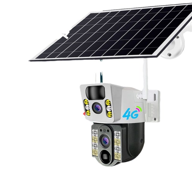 V380 Solar Powered HD IP Camera Night Vision Dual Screen Motion Detection Two-Way Audio 4G SIM Card WiFi Remote CCTV Camera
