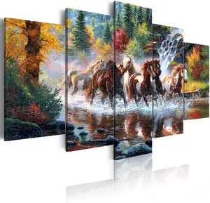 5 Pieces Horse Painting on The Wall Many Horses Decoration Pictures Posters Ptints 5 panel stretched canvas wall art