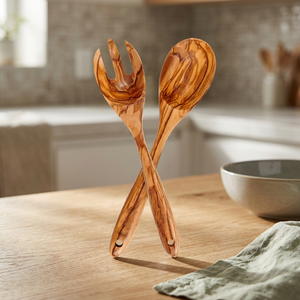 Ensemble cuillère et fourchette à salade en bois, manche long, design minimaliste et durable - Product Image 3