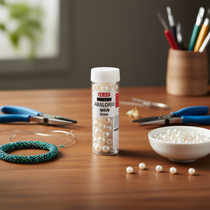 Perle Abalorio ILAN da 8 mm bianche per la creazione di gioielli, 12 pezzi per tubo - Product Image 2