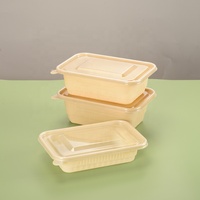 Boîte à lunch rectangulaire à compartiment unique en amidon de maïs biodégradable avec couvercle transparent anti-buée, compatible congélateur, 500/750/1000 ml