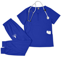 Ensembles de blouses professionnelles unies à fermeture éclair, en tissu Dobby acrylique, unisexe, pour hôpitaux, toilettage d'animaux et salons de beauté – Vente Flash