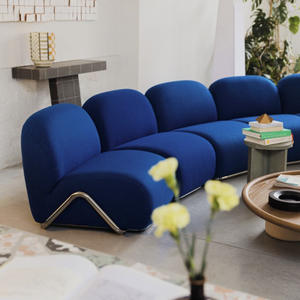 Conjunto de Sofá Modular Moderno en Forma de L, Tapizado en Tela Azul, Relleno de Espuma, Diseño Artístico, Muebles para Sala de Estar - Product Image 2