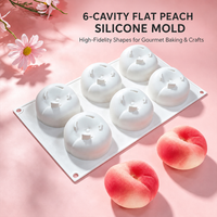 Moule en silicone plat AK résistant à la chaleur à 6 cavités en forme de pêche, moule 3D pour crème glacée, mousse, gâteau, plateau de cuisson, savon, bougie MC-843