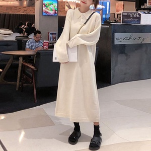 Tendenza vendita calda autunno inverno corea in tinta unita oversize <span class=keywords><strong>Polo</strong></span> collo collo maglioni <span class=keywords><strong>donna</strong></span> taglie forti abiti lunghi in maglia - Product Image 3