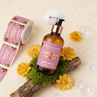 Rouleau d'étiquettes adhésives en vinyle imperméable imprimées sur mesure pour bouteilles cosmétiques, sels de bain, emballages de gels douche