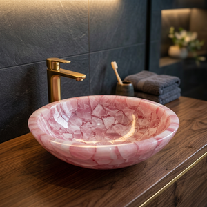 Lavabo de Resina de Cuarzo de Primera Calidad con Acabado Brillante, Fácil de Limpiar, Resistente al Agua, Mueble de Baño Moderno - Product Image 1