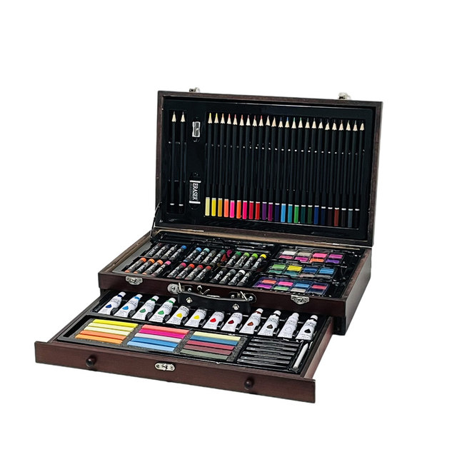 GF Factory Wholesale 112 Pcs Creative Pencil Pastel Wooden Case Artist Coloring Drawing Painting Kit Drawer Wooden Art Set