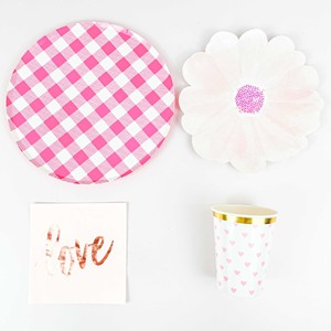 DAMAI New Design Happy Birthday Party Supplies Set with Pink Gingham and Garden Floral Paper Plates Disposable Cups Napkins - Product Image 5
