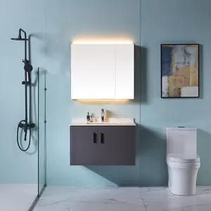 Armário de banheiro com design cinza, montado na parede, vanity, combo, armário de banheiro
