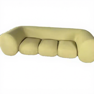 Sofá Comercial Curvo, Cómodo Sofá Intermede de Tela Azul Terciopelo, Sofá de 3 Plazas - Product Image 1