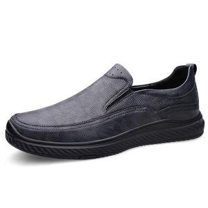 Autumn Breathable Head Toe Men's Leather <b>Shoes</b> Slip-On Wear-resistant Non-slip <b>Soft</b> <b>Sole</b> Business Casual Middle-aged Elderly - Product Image 1