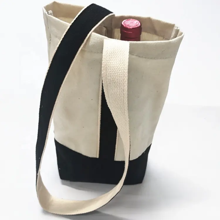 Wholesale Reusable Canvas Wine Tote Bag Original Canvas Color White Cotton Canvas Two Bottle Wine bag