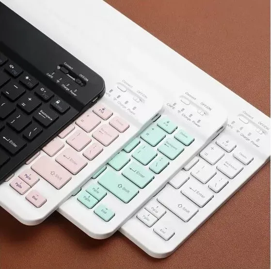 Ultra-Slim BT Keyboard Portable Mini Wireless Keyboard Rechargeable for Apple iPad iPhone Samsung Tablet Phone Android 10" US