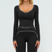 Camiseta Deportiva de Yoga de Manga Larga con Costuras en Contraste, Corte Ajustado, Transpirable, para Deportes al Aire Libre