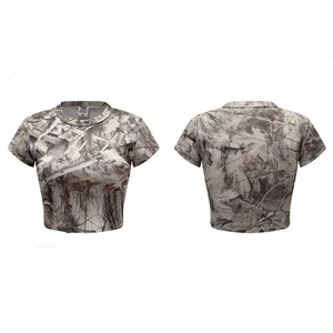 Débardeur court <span class=keywords><strong>camouflage</strong></span> tendance pour <span class=keywords><strong>femme</strong></span>, marque de mode personnalisée, épaules droites, vêtements de sport décontractés, t-<span class=keywords><strong>shirt</strong></span> - Product Image 1