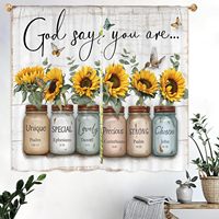 Кухонные шторы Sunflower, 2 панели, желтые, с цветочным узором в стиле фермерского дома, с христианскими цитатами из Библии, короткие, для кафе, на окна, декор