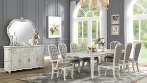 Modern <b>Brown</b> Silver Wood Dining Set-Rectangular <b>Table</b> 6 Solid Back Chairs Upholstered Seats American Contemporary Casual Dining - Product Image 2