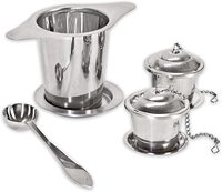 Infuseur à thé réutilisable en acier inoxydable doré pour cuisine, avec poignée longue, support et bol de récupération en maille métallique, finition poli miroir