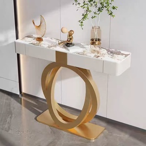 Table d'entrée de luxe moderne avec plateau en marbre ardoise et pieds en métal, table décorative pour couloir - Product Image 2
