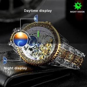 Montres mécaniques automatiques Forsining avec tourbillon, montres squelette pour hommes, marque de luxe haut de gamme, gravées, vintage, montre lunaire pour hommes - Product Image 3