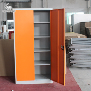 Mueble de Oficina Moderno de Fábrica, Armario Metálico Naranja de Doble Puerta con Estantes Ajustables y Cerradura, para Exteriores - Product Image 1