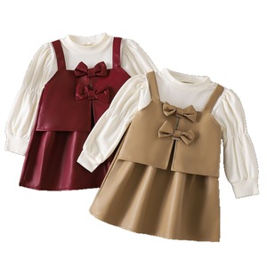 Ensemble robe en <span class=keywords><strong>cuir</strong></span> pour tout-petits, vêtements pour enfants, vêtements pour bébés, vêtements pour filles de 4 à 6 ans, tenues assorties pour filles en bas âge - Product Image 5