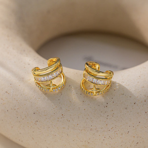 Clip-on <b>Earrings</b> Gold Zircon Star Geometric Design For Women Without <b>Pierced</b> Ears Fashion Jewelry - Product Image 3
