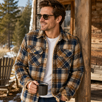 Veste matelassée en flanelle décontractée pour homme de haute qualité, à carreaux, boutonnée, avec poches avant surdimensionnées, légère et chaude