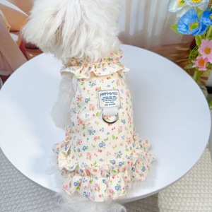 Vestido de Princesa de Algodón Floral Happy+Smile para Perros, Ropa Transpirable de Verano para Mascotas, Diseño con Mangas con Volantes, Azul Claro - Product Image 5