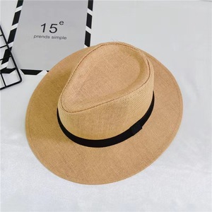Venta al por mayor de sombreros de paja Fedora de ala ancha plana de moda de verano para hombres y mujeres para <span class=keywords><strong>playa</strong></span>, pesca, viajes, uso informal, <span class=keywords><strong>visera</strong></span> Panamá - Product Image 3