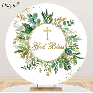Decoración de bautismo Hstyle para niñas, decoración de primera comunión para niños, decoración de fiesta de <span class=keywords><strong>Dios</strong></span> bendiga, telón de fondo de hojas de Oro Verde - Product Image 2