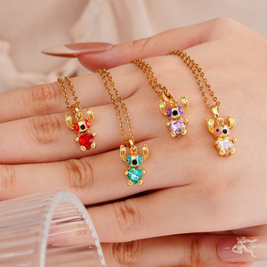 Collar con Colgante de Moda, Diseño de Dibujos Animados de Stitch, Cadena de Acero Inoxidable, Chapado en Oro de 18K, Zirconia, Unisex, Sin Decoloración, Sin Alergias - Product Image 2