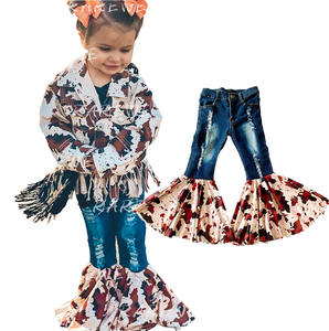 Pantalones Vaqueros de Moda para Niñas, Estilo Bell Bottom, con Parches de Cuero, Cintura Elástica - Product Image 1