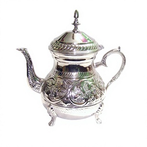 Handcrafted Brass Nickel Finish Kettle Highly Ornate Flower Pattern <b>Arabic</b> Style Eco-Friendly Portable Durable Coffee Pot - Product Image 1