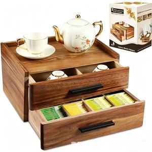 Wooden <b>Tea</b> Bag Storage <b>Box</b> With Partitions Rectangular Drawer Organizer For Household <b>Tea</b> Set Storage - Product Image 2