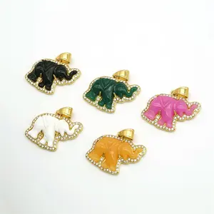 New arrival PVD plated jade jewelry stainless steel cute luck animal elephant pendant necklace for women